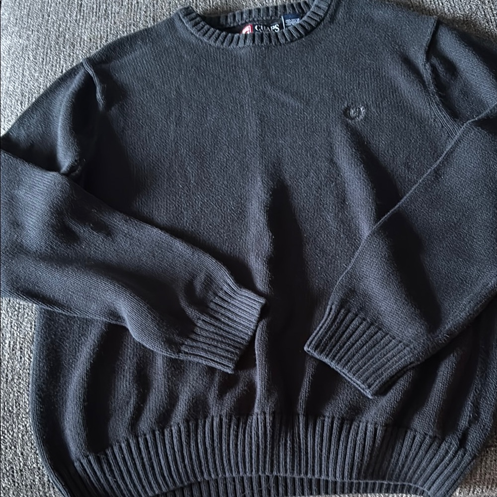 Chaps Black Crewneck Sweater with Ribbed Details